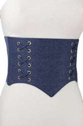 Denim Blue Black Wide Stretch Fabric High Waist Corset Belt S M
